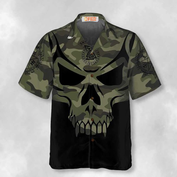 Camouflage Skull Viking Hawaiian Shirt, Son Of Odin Viking Shirt Jezsport.com