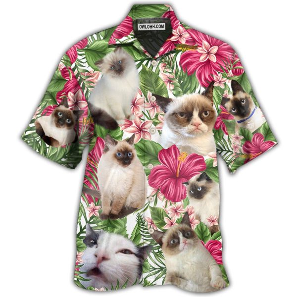 Cat Tropical Floral Lovely Siamese Cat - Hawaiian Shirt Jezsport.com