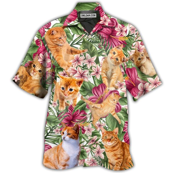 Cat Tropical Floral Orange Cat - Hawaiian Shirt Jezsport.com