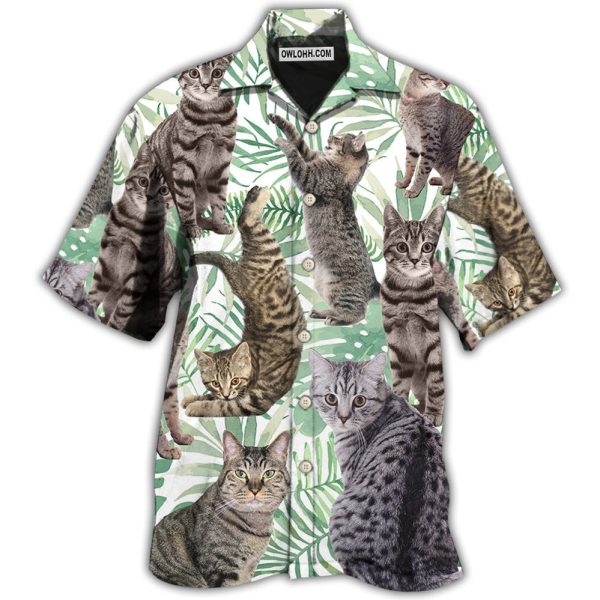 Cat Tropical Leaf Tabby Cat - Hawaiian Shirt Jezsport.com