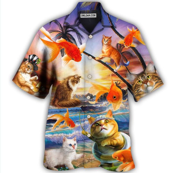 Cat Catchs Fish Style - Hawaiian Shirt Jezsport.com