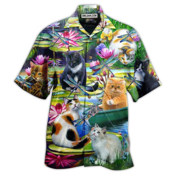 Cat Curious In A Water Lily Lake - Hawaiian Shirt Jezsport.com