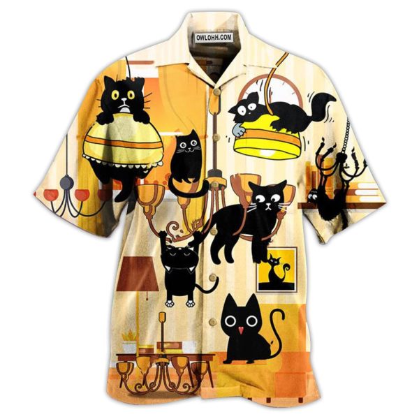 Black Cat Yellow Dinner Style - Hawaiian Shirt Jezsport.com