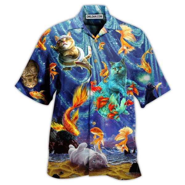 Cat Dream About Playing With Big Gold Fish - Hawaiian Shirt Jezsport.com