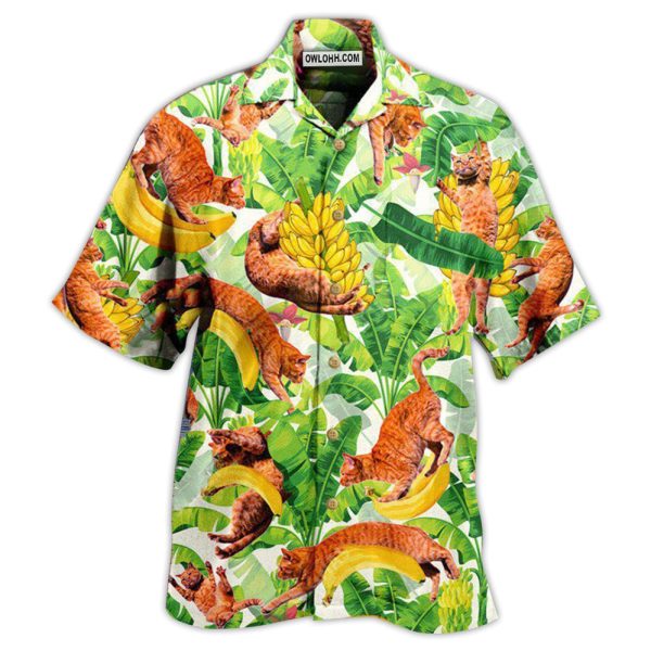 Cat Funny And Jumping Bananas - Hawaiian Shirt Jezsport.com