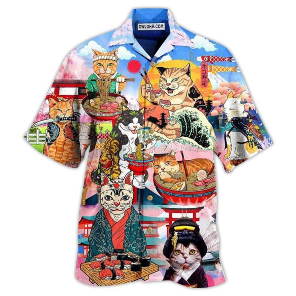 Cat Samurai With Ramen Lovely - Hawaiian Shirt Jezsport.com