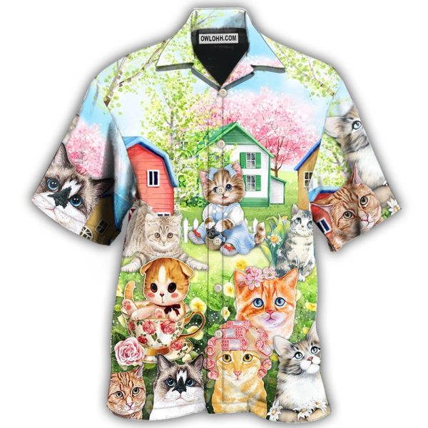 Cat Flowers And Lovely House Art - Hawaiian Shirt Jezsport.com