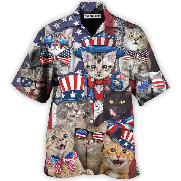 Cat Independence Day Funny - Hawaiian Shirt Jezsport.com