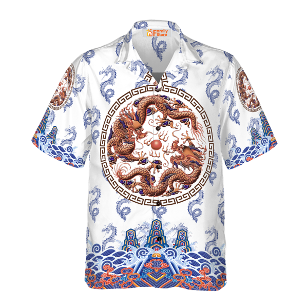 Chinoiserie Dragon White Hawaiian Shirt Jezsport.com