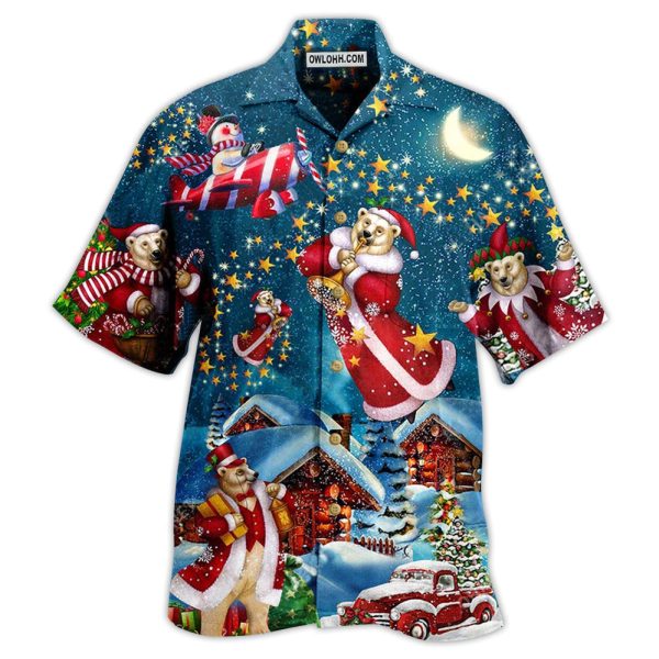 Christmas Bear Santa In The Night - Hawaiian Shirt Jezsport.com