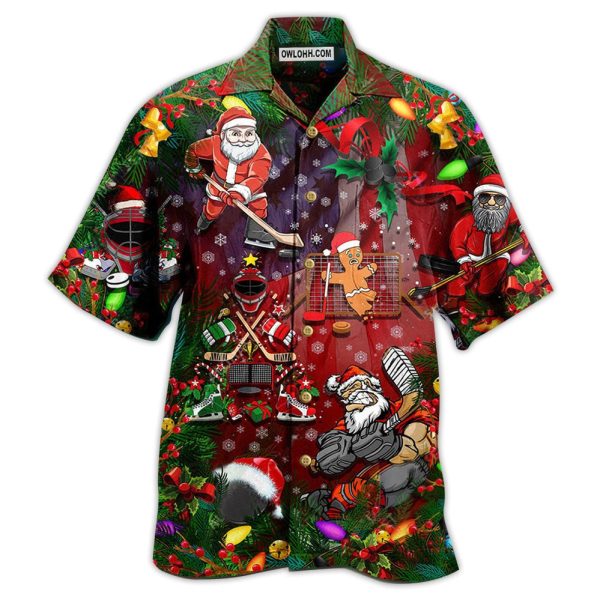 Christmas Come On Play Hockey With Santa Claus And Reindeer So Nice - Hawaiian Shirt Jezsport.com