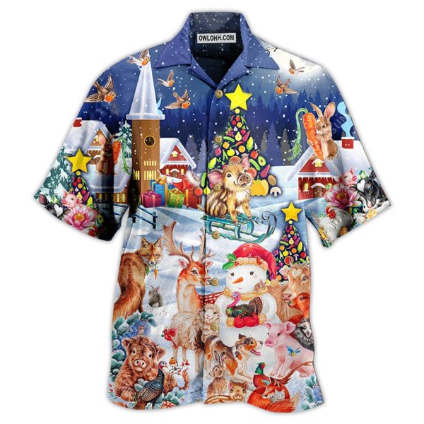 Christmas Happy Animals In Night - Hawaiian Shirt Jezsport.com