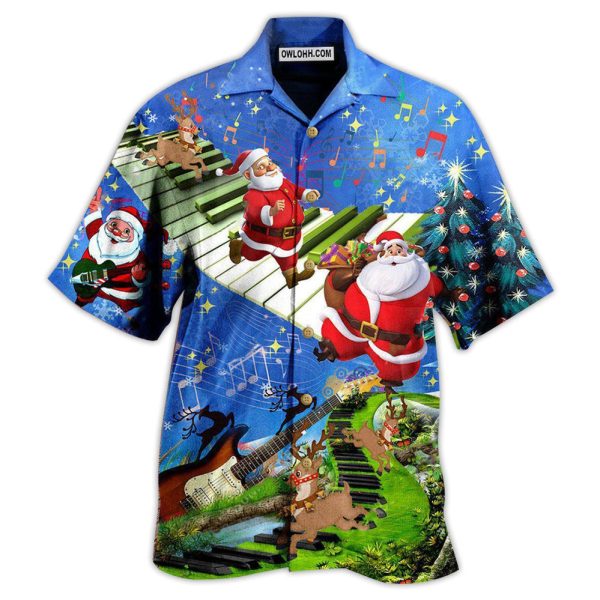 Christmas Jumping On Musical Instrument In Blue - Hawaiian Shirt Jezsport.com