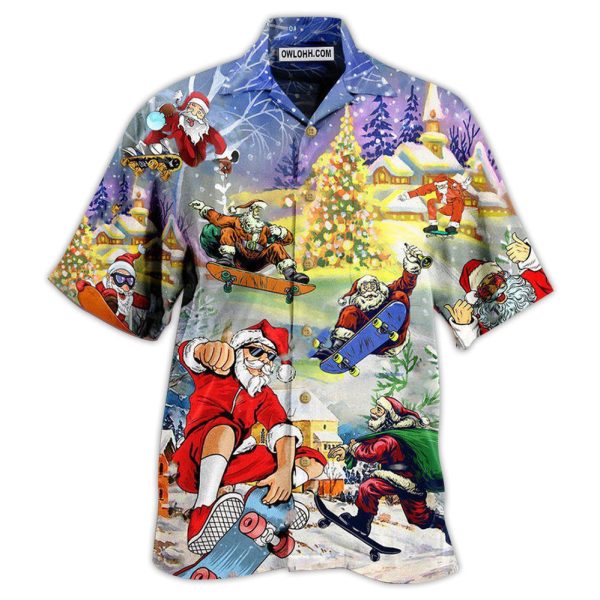 Christmas Santa Jumps On Skateboard - Hawaiian Shirt Jezsport.com