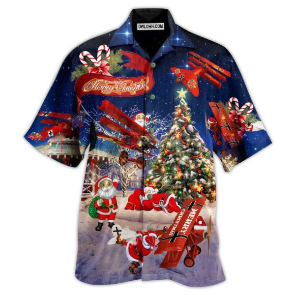 Christmas No Reindeer Any More Santa Loves Airplane In Blue - Hawaiian Shirt Jezsport.com