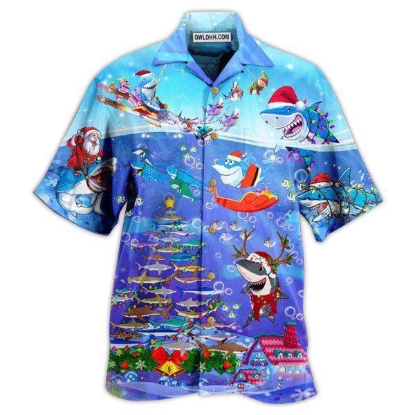 Shark Christmas Santa Shark Sits On Rockets And Brings Gifts To Ocean - Hawaiian Shirt Jezsport.com