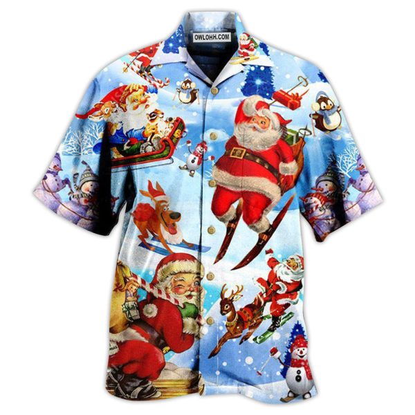 Christmas Skiing Santa Claus In Blue - Hawaiian Shirt Jezsport.com