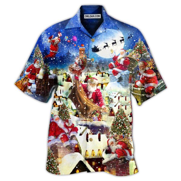 Christmas Up On Rooftop Santa's Busiest Night With Reindeer - Hawaiian Shirt Jezsport.com