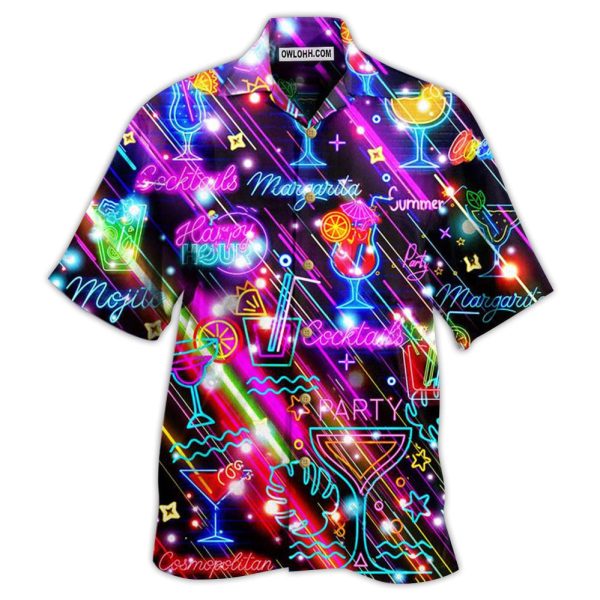 Cocktail Happy Hour Neon Style Amazing - Hawaiian Shirt Jezsport.com