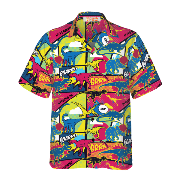 Comic Dinosaur Hawaiian Shirt Jezsport.com