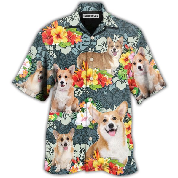 Corgi Tropical Floral - Hawaiian Shirt Jezsport.com