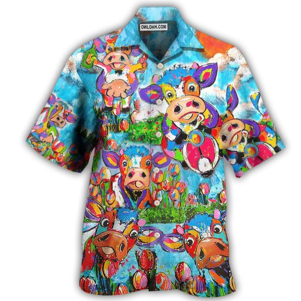 Cow Happy Love Funny Animals - Hawaiian Shirt Jezsport.com