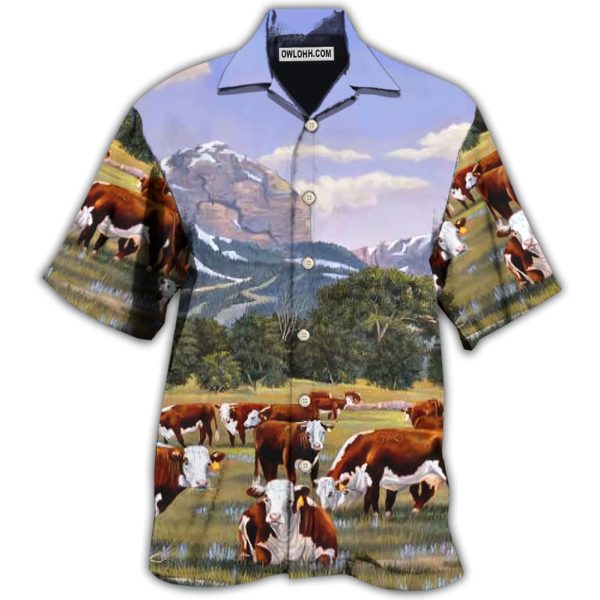 Cow Hereford Cow Beautiful Landscape - Hawaiian Shirt Jezsport.com