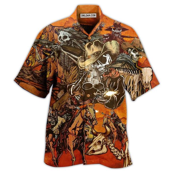 Cowboy Skull War Orange - Hawaiian Shirt Jezsport.com