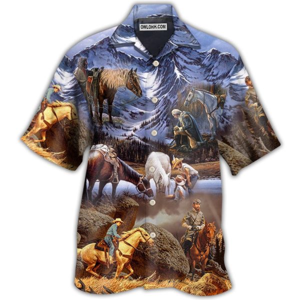 Cowboy Snow Mountain At Sunset - Hawaiian Shirt Jezsport.com