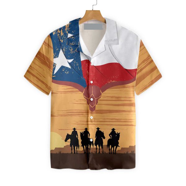 Cowboy Texas Flag Hawaiian Shirt, Vintage Texas Cowboy Shirt For Men Jezsport.com