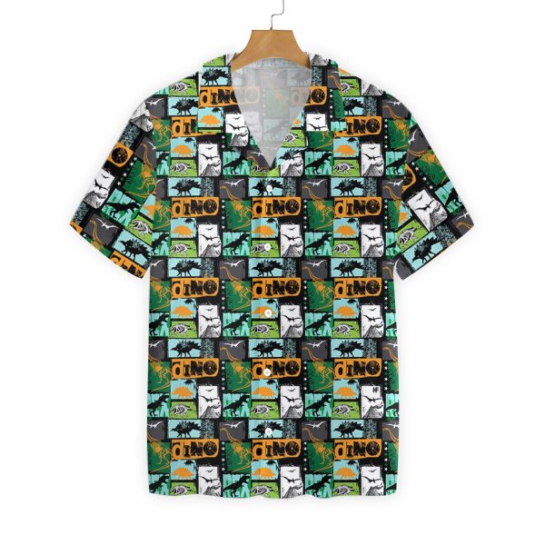 Dinosaur Collage Art Hawaiian Shirt Jezsport.com