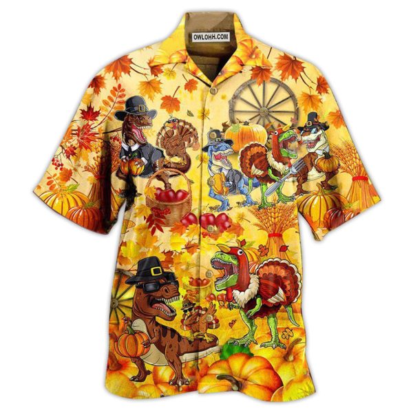 Jurassic Park Dinosaur Happy Trexgiving Fall - Hawaiian Shirt Jezsport.com