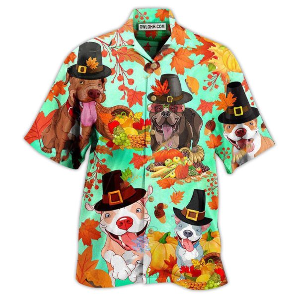 Pitbull Dog Happy Thanksgiving - Hawaiian Shirt Jezsport.com