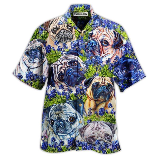 Pug And Beautiful Blue Bonnet - Hawaiian Shirt Jezsport.com