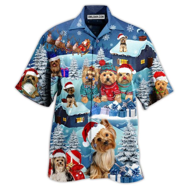 Yorkshire Terrier Through The Snow Merry Christmas - Hawaiian Shirt Jezsport.com