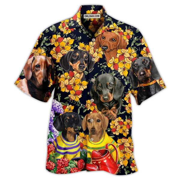 Dachshund And Flowers Black Style - Hawaiian Shirt Jezsport.com