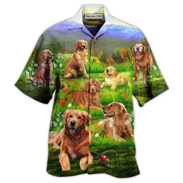 Golden Retriever Love Play The Beautiful Grass - Hawaiian Shirt Jezsport.com