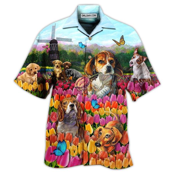 Dogs Lovely Romantic Tulip Garden - Hawaiian Shirt Jezsport.com