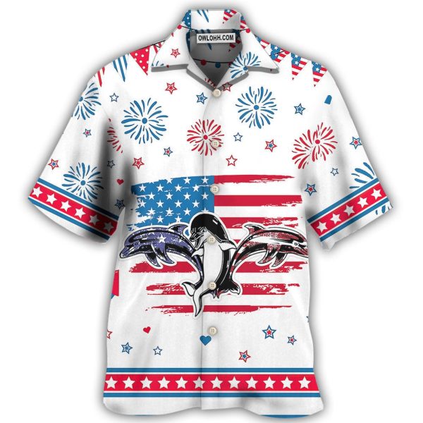 Dolphin Independence Day Funny Dolphin - Hawaiian Shirt Jezsport.com