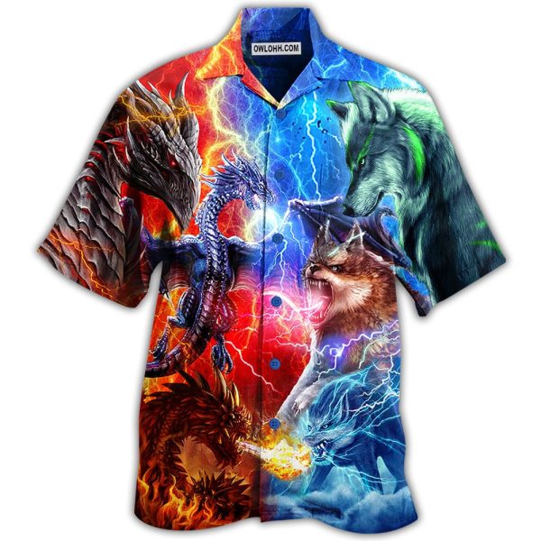 Dragon And Wolf Fighting - Hawaiian Shirt Jezsport.com