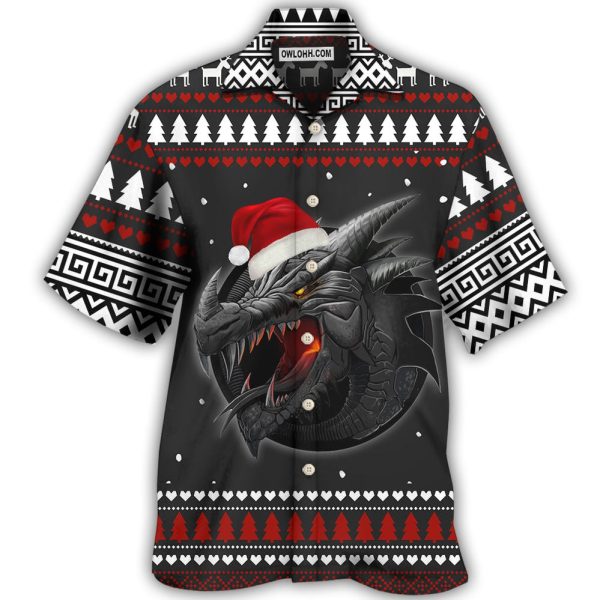 Dragon Merry Christmas Black And Red - Hawaiian Shirt Jezsport.com