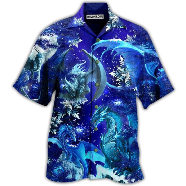 Dragon Merry Xmas Snow Love Blue Color - Hawaiian Shirt Jezsport.com