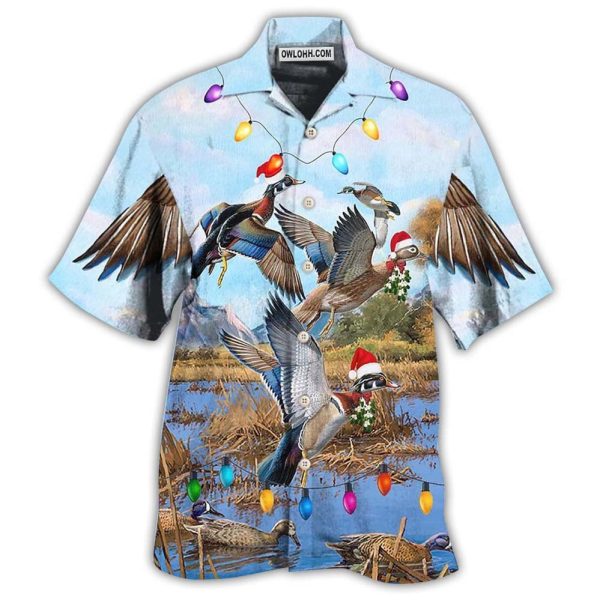 Duck Christmas Light Fly To Sky - Hawaiian Shirt Jezsport.com