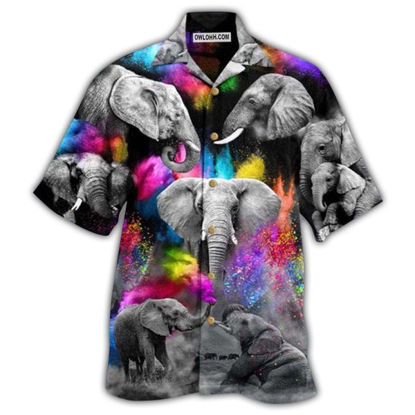 Elephant Grey Elephant With Colorful And Black Style - Hawaiian Shirt Jezsport.com