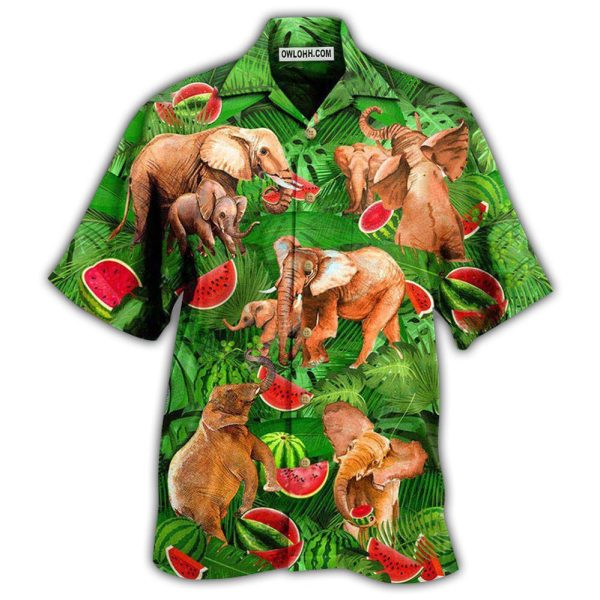 Elephant Funky Watermelon With Elephants Green Leaves - Hawaiian Shirt Jezsport.com