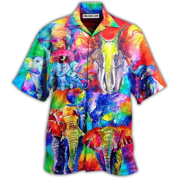 Elephant Happy Rainbow Elephant Family Colorful - Hawaiian Shirt Jezsport.com