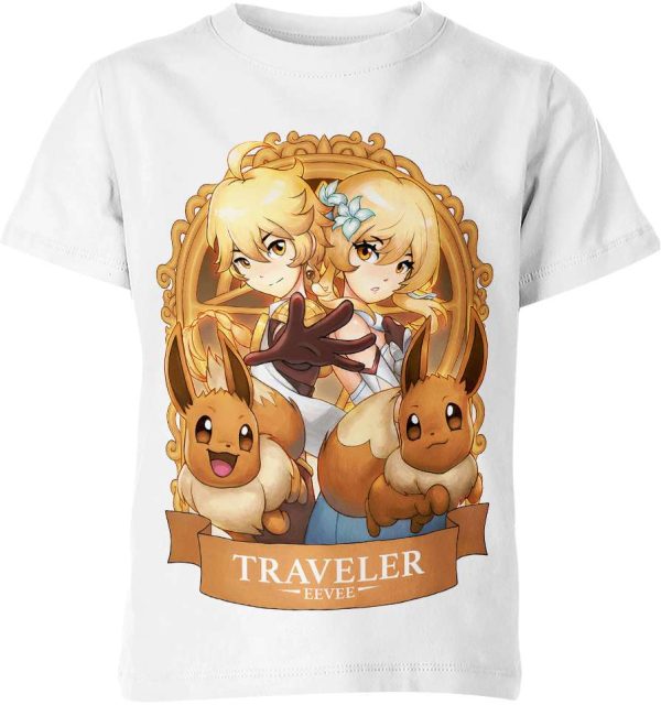 Traveler x Eevee from Genshin Impact and Pokemon Shirt Jezsport.com