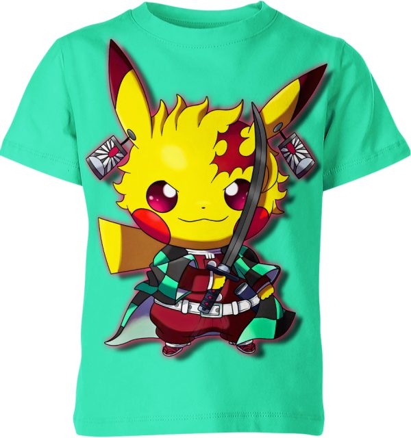 Tanjiro Kamado Demon Slayer x Pikachu From Pokemon Shirt Jezsport.com
