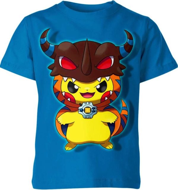 Greymon Digimon x Pikachu From Pokemon Shirt Jezsport.com
