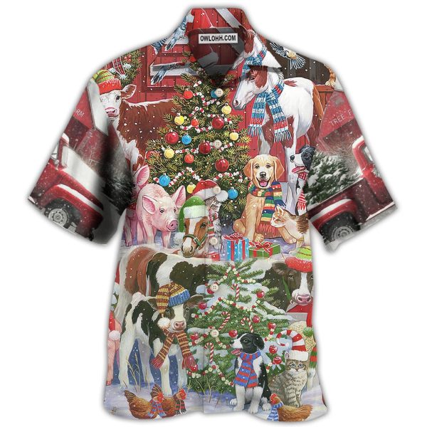 Farm Animals Happy With Xmas Night - Hawaiian Shirt Jezsport.com